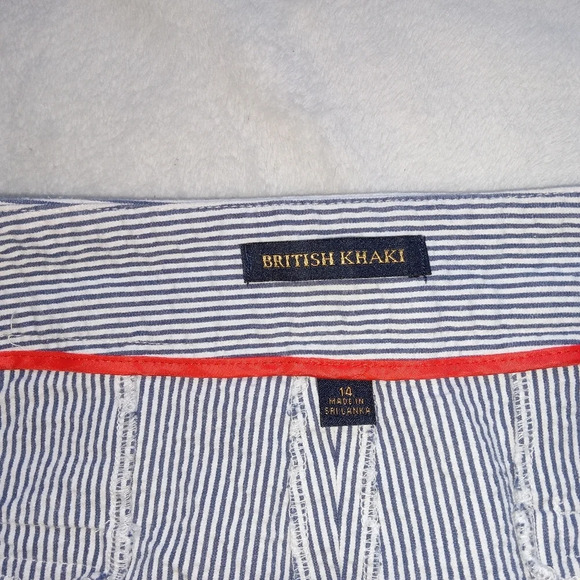 British Khaki Blue & White Stripe Seersucker Crop Pants size 14 - Picture 5 of 6